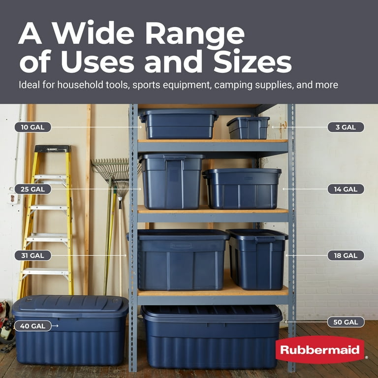 Rubbermaid Roughneck Tote 10 Gallon Storage Container, Heritage Blue (6  Pack)