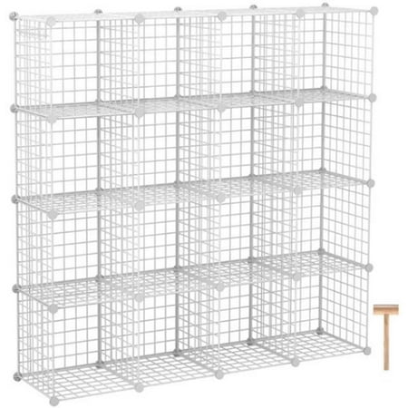 

16-Cube Organizer Cube Storage Storage Shelves Wire Cube Storage Origami Shelves Metal Grid Multifunction Shelving Unit Modular Cubbies Organizer Bookcase White Color