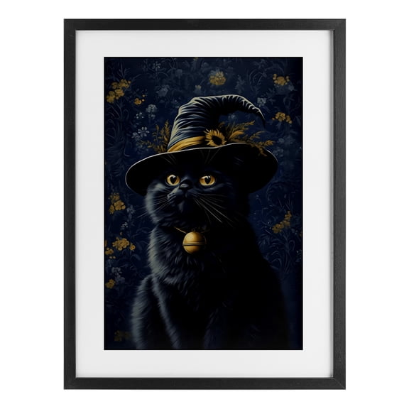 Stupell Industries Eclectic Mystical Blue Witch Cat Black Framed Print Under Glass, 14 x 20, by Arlington Prints