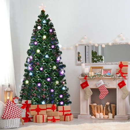Costway 6.5Ft Pre-Lit Fiber Optic Artificial Christmas Tree W Costway 6.5Ft Pre-Lit Fiber Optic Artificial Christmas Tree w/ Multicolor Lights & Stand - Walmart.com - Costway 6.5Ft Pre-Lit Fiber Optic Artificial Christmas Tree W