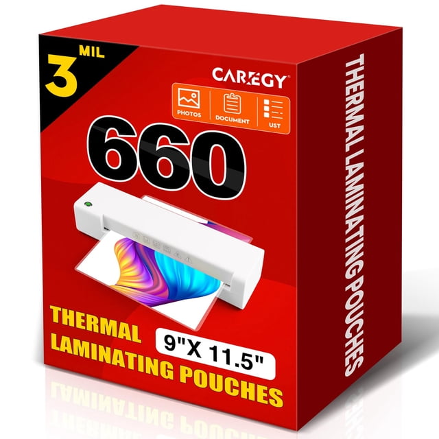 Fundas para plastificar CAREGY, paquete de 660, 3 mil, 23 x 29 cm