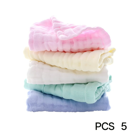 AUQ Baby Washcloths Muslin Cotton Baby Face Towels 5 Pack Wash Cloths Soft on Sensitive Skin Absorbent for Boys & Girls Baby Wash Cloths 12*12"