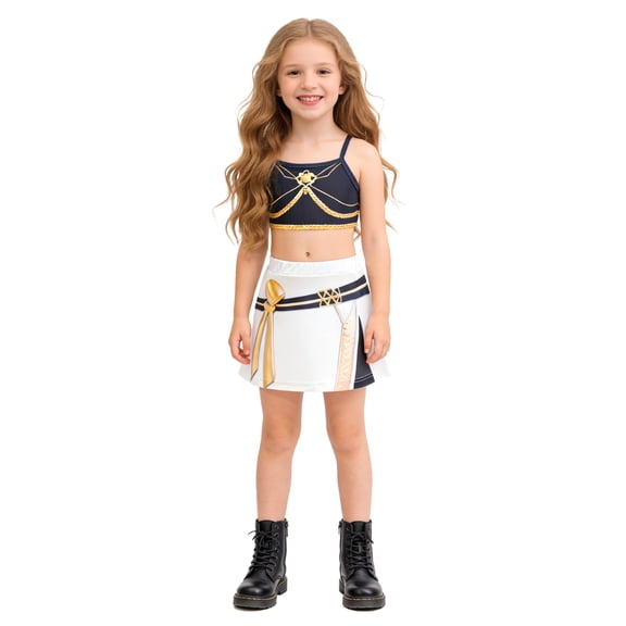 Halloween Costumes Pop Star Idol Cosplay Swimsuit Set, Sleeveless Top and A-Line Skirt Outfit, Dress-Up Apparel for Anime Stage Performance