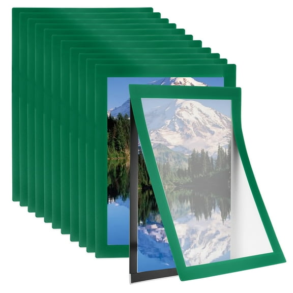 8.5 x 11 Inch Magnetic Sign Holder, 12Pcs Self-Adhesive Magnetic Border Wall Mount Picture Frames Document Holder for Wall Window Home Office Store Poster, Green