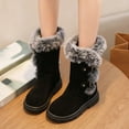 thumbnail image 6 of Quealent Kids Girls Boys Winter Warm Boots Suede Lightweight Faux Furry Lined Mid Calf Snow Boots for Toddler/Little Kid Black for Size 1, 6 of 9