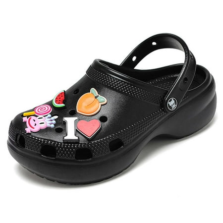 

Platform Clogs Gardener Shoes Garden Clog Slippers for Women Platform Slides Hight Heels Mules Comfortable Breathable Lightweight Slip on Wedge Sandals Slides Slippers with Charms 2 in Black 41