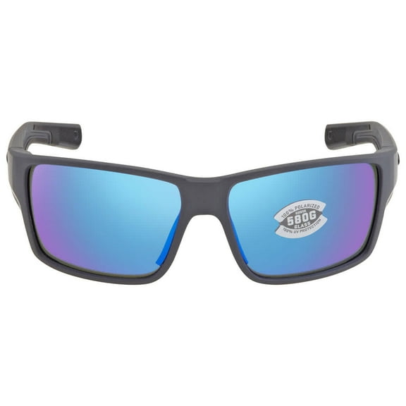 Costa Del Mar Men's Reefton Pro Rectangular Sunglasses, Grey/Polarized Blue Mirrored 580G, 63 mm