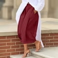 thumbnail image 2 of Women's Solid Color Elastic Waist Wide Leg Cropped Pants Trousers Slacks Casual Pleated Flowy Breathable Lounge Work Office Travel Essentials for Women | Aestivo,Wine M, 2 of 9