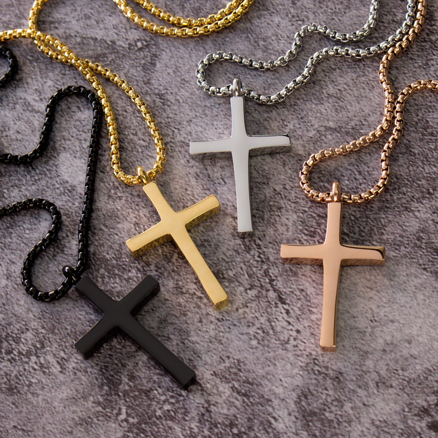 555Jewelery Stainless Steel Metal Cross Unisex Adjustable Rolo Chain Religious Christian Pendant Necklace, Pink Rose Gold 16 inch