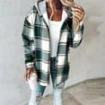 thumbnail image 2 of Women's Casual And Fashionable Large Plaid Pattern Patchwork Hooded Button Jacket - Green, Size S, 2 of 4