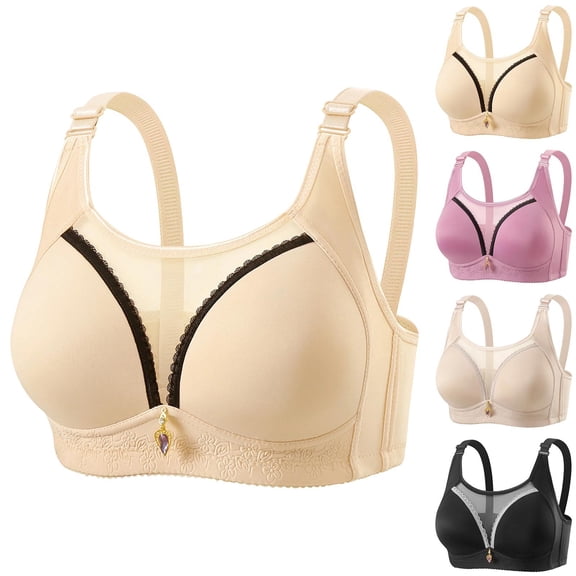 UPPADA Wireless Back Bras for Women No Underwire Bras Plus Size Option Bras Full Coverage Bras Back Support Bras Soft Fabric Bras Everyday Comfort Bras,Beige,36