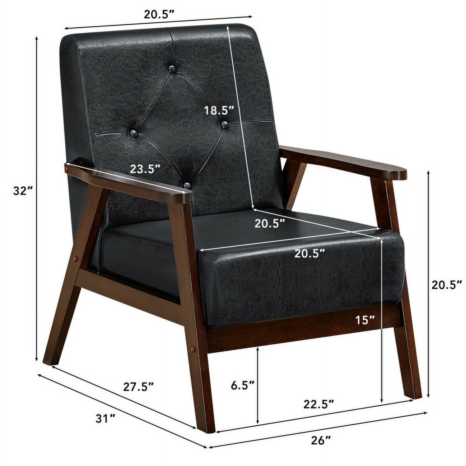 Finihen Accent Armchair, Classic Accent Armchair with Rubber Wood Legs and Armrests, for Living Room, Bedroom, Black Finihen Accent Armchair, Classic Accent Armchair with Rubber Wood Legs and Armrests, for Living Room, Bedroom, Black