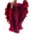 thumbnail image 7 of Red Long Evening Gown With Dramatic Ruffle Cape Sleeve For Special Occasions, 7 of 7