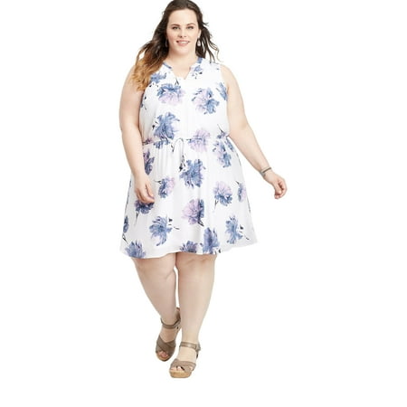 V-neck Tie Waist Dress - Plus Size Floral V-Neck Tie Waist Dress