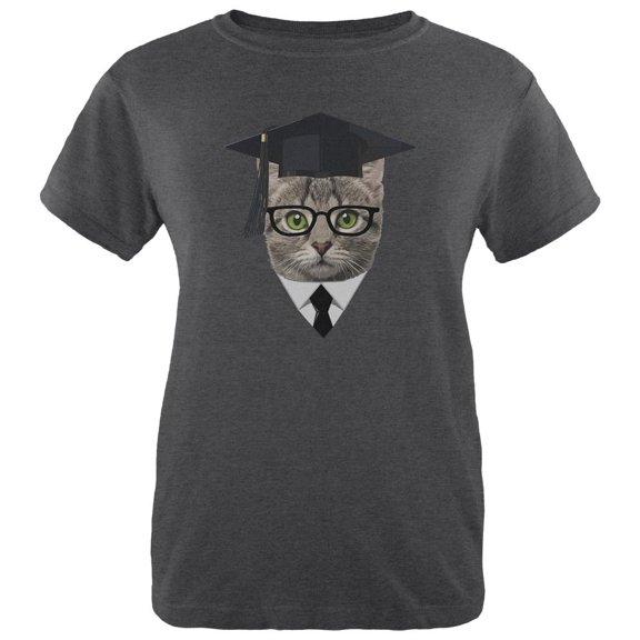 Graduation Funny Cat Womens Heather T Shirt Deep Heather X-LG