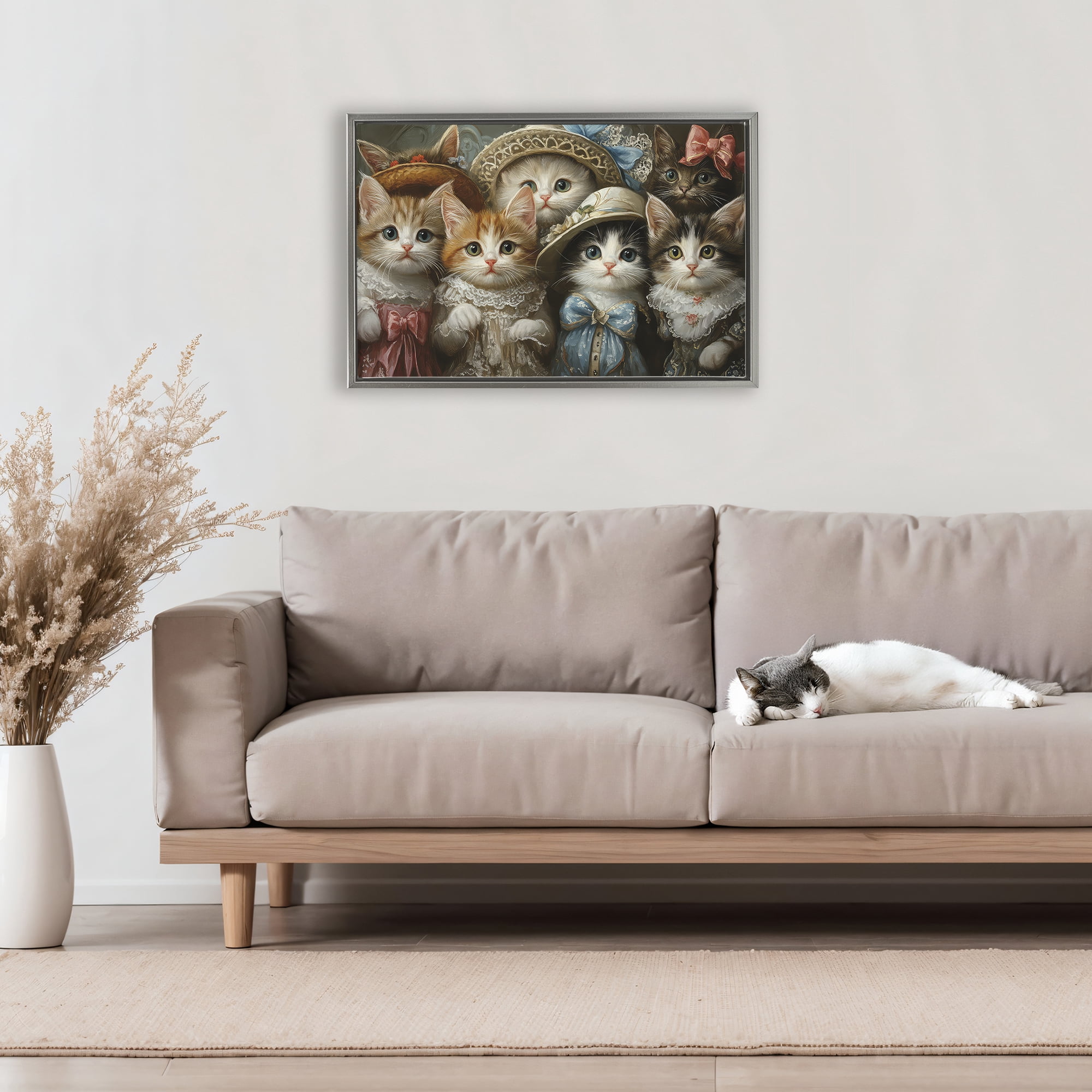 Stupell Industries Fashionable Vintage Cats Gray Framed Floater Canvas Wall Art, design by The Wands Want