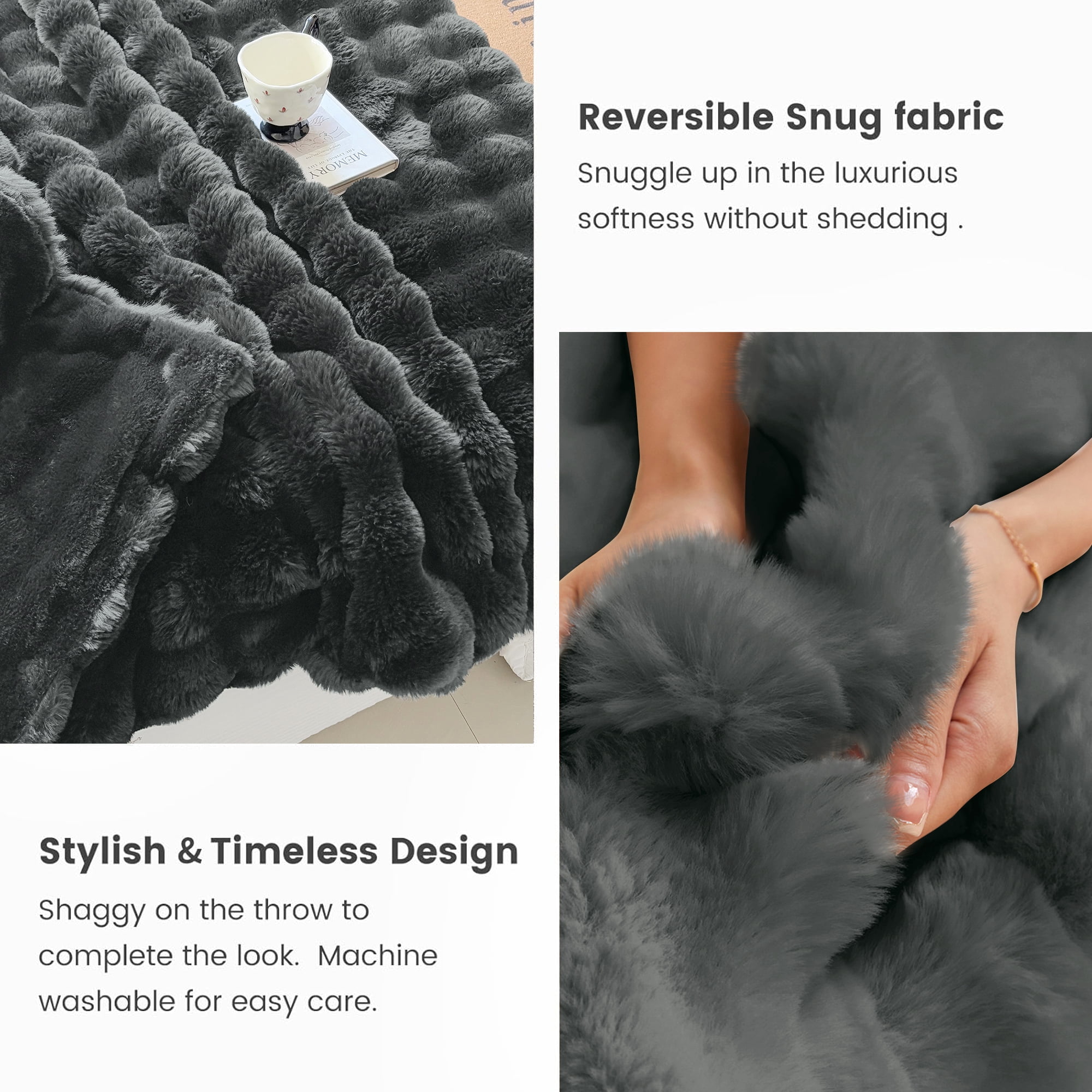 Sanmadrola Throw Blanket Faux Fur for Couch, Fuzzy Soft Plush Thick Bubble Blanket for Sofa Bedroom Living Room 60''x 80'' Gray