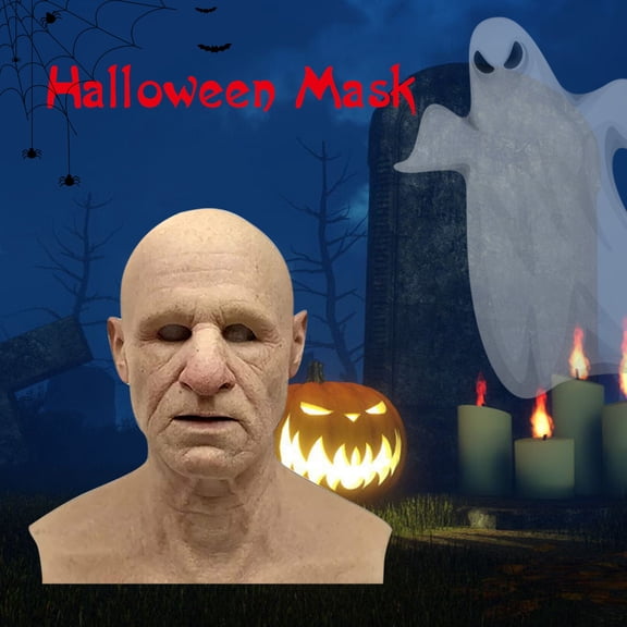 Halloween Realistic Old Grandpa Face Mask Halloween Latex Wig Head Cover With Lifelike Wrinkles For Cosplay Party Mardi Gras 1 Count