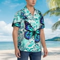 thumbnail image 5 of Balery Blue Floral with Butterflies Print Men's Hawaiian Shirts Short Sleeve Beach Shirt Relaxed Fit Vacation Button Down Shirts-Large, 5 of 9
