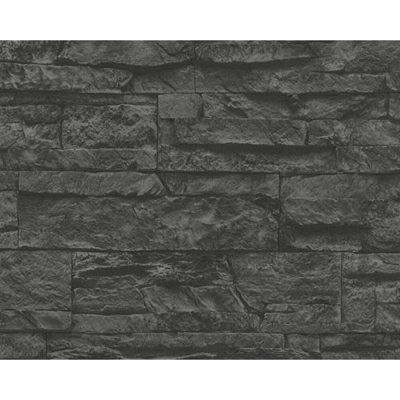 Concord Wallcoverings Textured Wallpaper Faux Stone Wall, Black, 21 In x 33 Ft (56 sq. ft), 707123