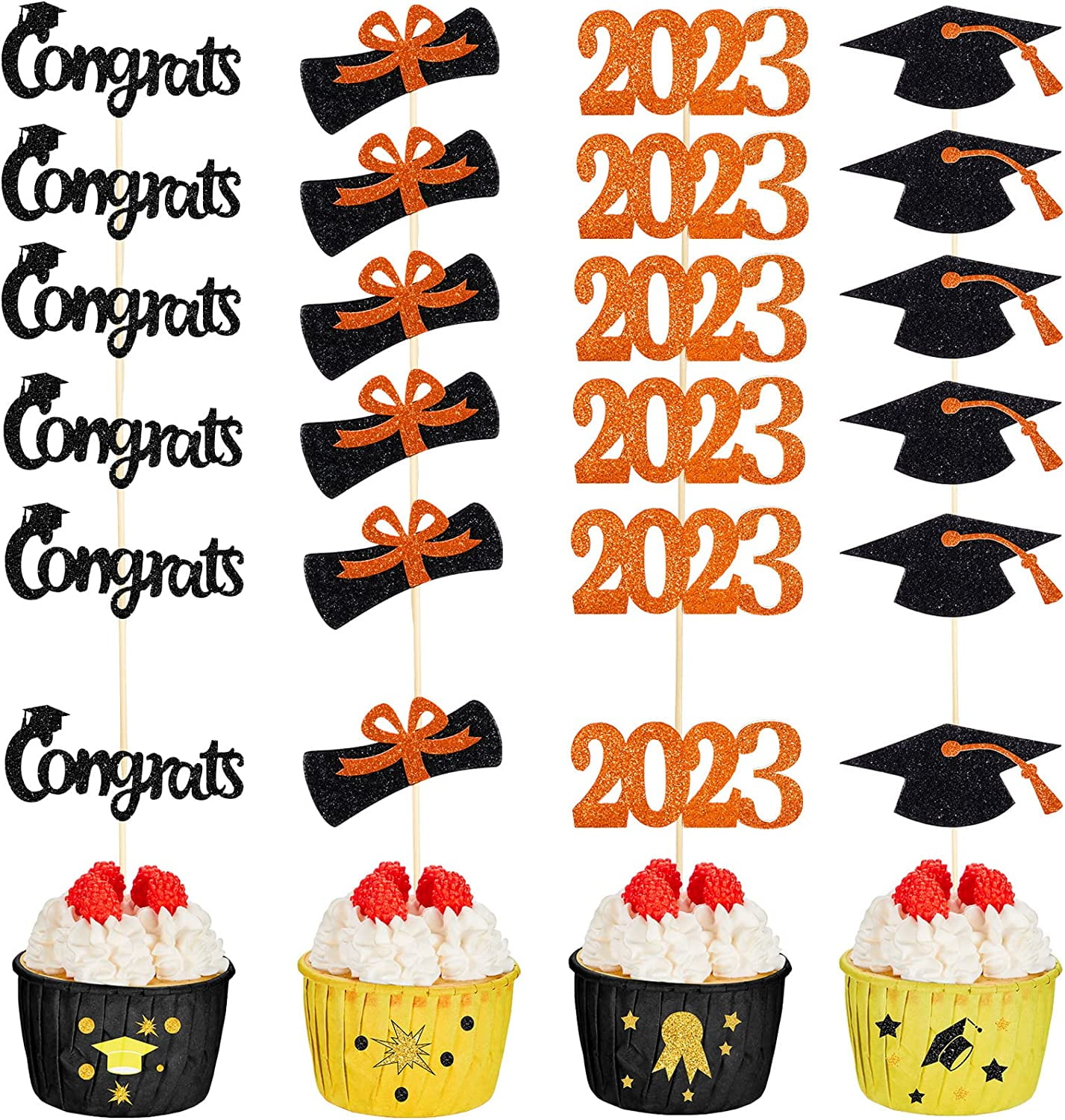 100 Pack 2023 Graduation Cupcake Toppers Grad Cap Food Appetizer Picks