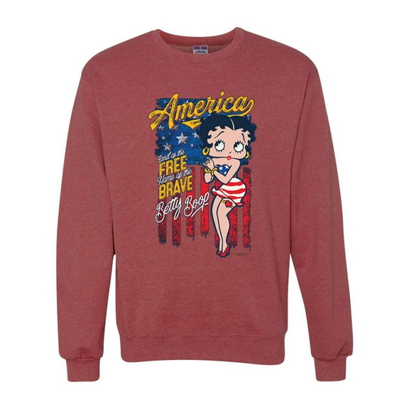 Wild Bobby, Betty Boop America Land of the Free Home of the Brave Betty Boop Unisex Crewneck Sweatshirt, Vintage Heather Red, 3X-Large