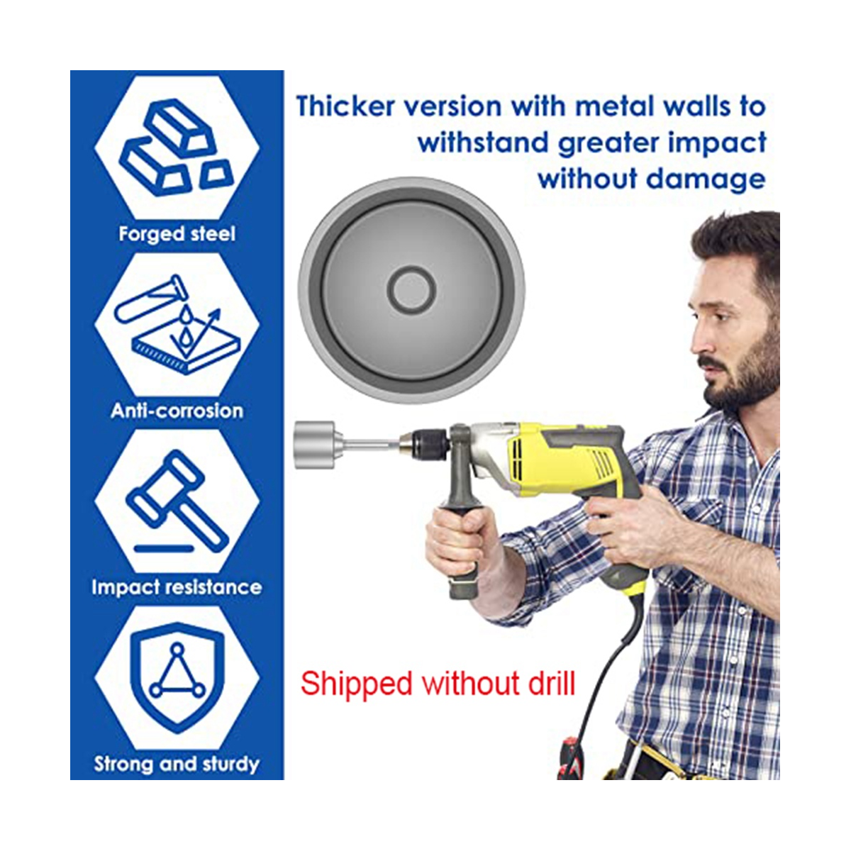 SDS-Max Ground Rod Driver, 65mm Heavy Duty Steel Drill Bit Driver,for RotaryHammer Drill Grounding Rods (2.56 In)