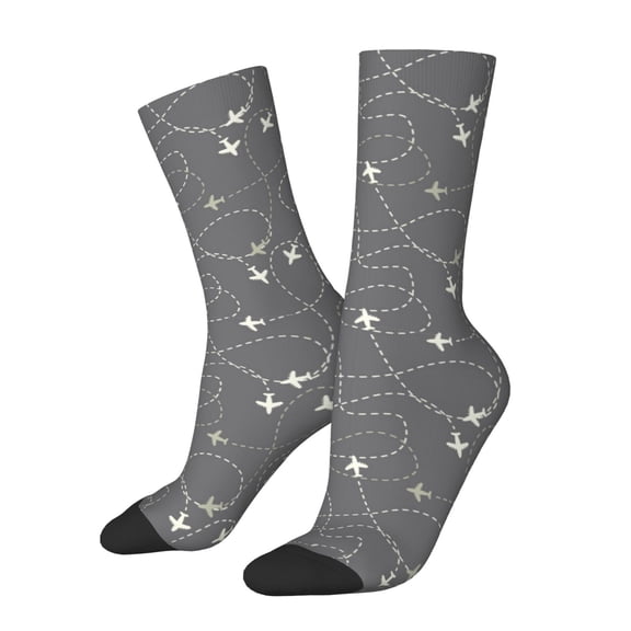 Honeii Airplane Routes Around The World Print Adult Socks,Crew Socks,Casual Calf Socks,Daily Wear Socks for Men & Women, Perfect for Sports, Casual and Everyday Use