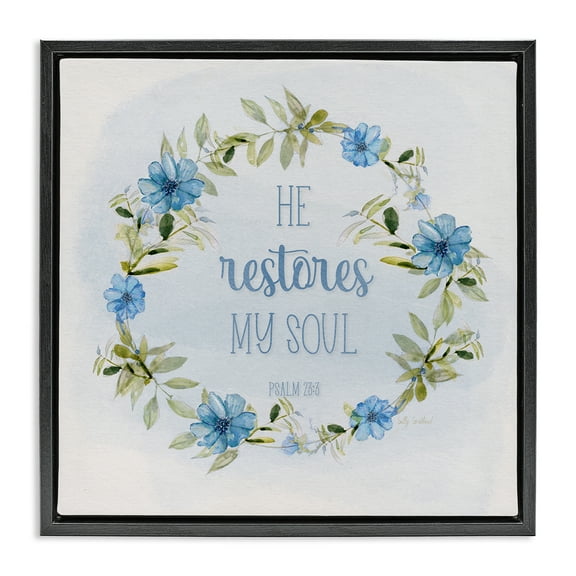Stupell Industries Restores My Soul Proverb Religious & Spiritual Painting Black Floater Framed Canvas Art Print Wall Art, 18 x 18