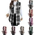 thumbnail image 3 of gcong Plaid Vest for Women, Button Down Sleeveless Shirts Lapel Flannel Shacket Fall Long Blazer Jacket Ladies Casual Outwear Loose Cardigan Winter Coats with Pockets, 3 of 5