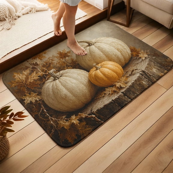 Front Door Mat Indoor Outdoor,Artwork Pumpkins Fall Heavy Duty Absorbent Doormat,Autumn Maple Leaves Thanksgiving Non-Slip Welcome Entrance Rug for Home Entryway,High Traffic Floor Mat 15.7''x23.6''