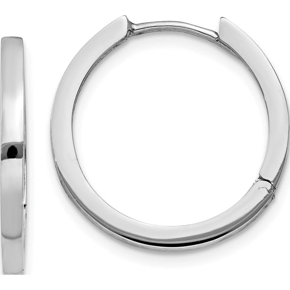 14K White Gold Hinged Hoop Earrings (13 X 2) Made In Turkey tm621