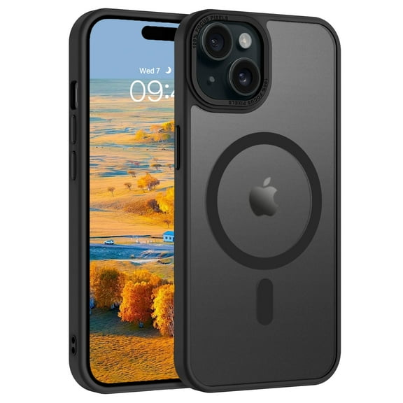 GUAGUA Case for iPhone 15 Plus/ iPhone 14 Plus, Compatible with MagSafe, Yellowing Resistant, Scratch-Resistant Back, Magnetic Slim Translucent Matte Phone Case for iPhone 15 Plus/14 Plus Black