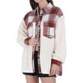 thumbnail image 1 of Women'S Flannel Button Down Fleece Jacket Fall Fuzzy Lapel Long Sleeves Plaid Blouse Jacket Winter Light Coats Red L, 1 of 8