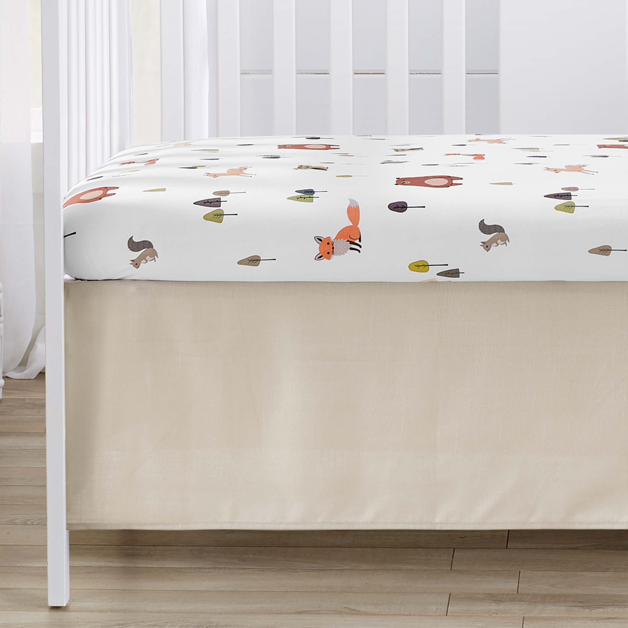 Sweet Jojo Designs Woodland Animal Pals Green Beige Brown Orange Crib Bedding Set 3 Piece Set