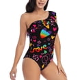thumbnail image 3 of Uemuo Lgbt Rainbow For Pride Print Women's One Piece Swimsuit Asymmetrical Neck Bathing Suit One Shoulder Side Cutout Ruffle Swimwear-X-Large, 3 of 6