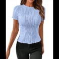 thumbnail image 2 of Camiseta de Verano de Corta con Cuello Redondo para Mujer, Azul , Talla L, 2 of 10