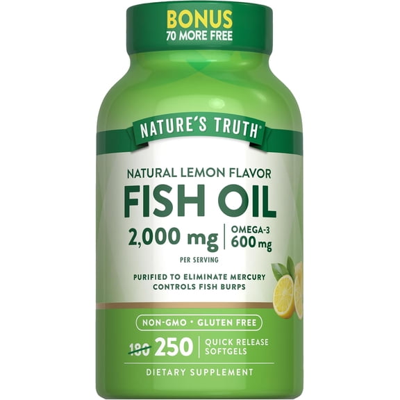 Fish Oil Omega 3 | 2000mg | 250 Softgels | Burpless | Lemon Flavor | by Nature's Truth