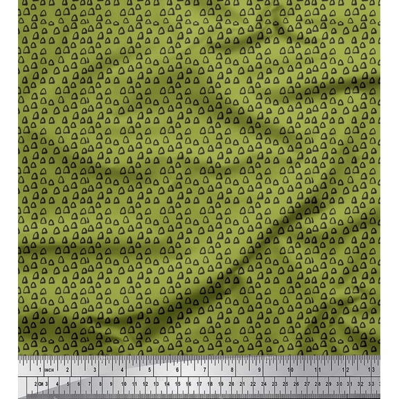 Soimoi Green Poly Georgette Fabric Triangle Geometric Print Sewing Fabric Yard 52 Inch Wide