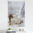 thumbnail image 1 of Almond Tapestry, Non Dairy Vegan Milk in Glasses and Ingredients on Blurry Background, Fabric Wall Hanging Decor for Bedroom Living Room Dorm, 5 Sizes, Pale Ceil Blue and Umber, by Ambesonne, 1 of 1