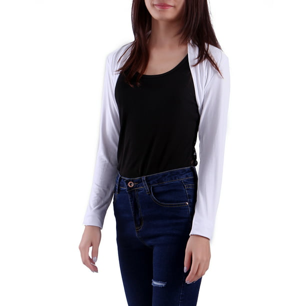 HDE Open Front Shrugs for Women Long Sleeve Bolero Cropped Cardigan Sweater  S-4X (White) - Walmart.com