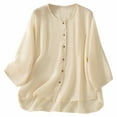 thumbnail image 1 of Timegard Womens Tops Crewneck Long Sleeve Button up Solid Color Lightweight Tee Casual Loose Flowy Tops, 1 of 9