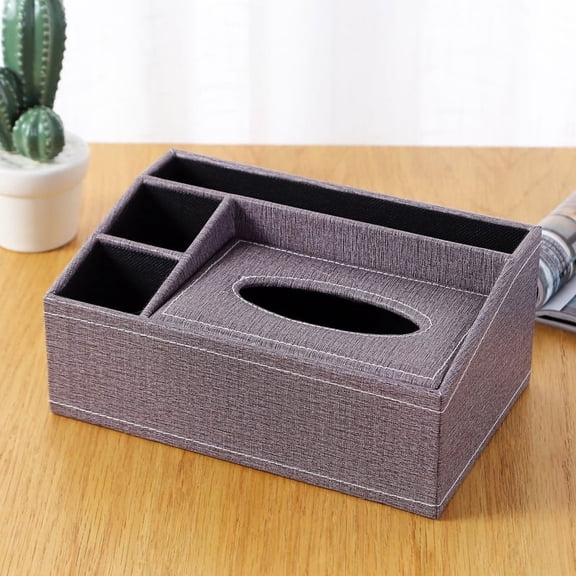 Nvzi-c Tissue Box Cover Leather Retro Rectangular Multifunctional Remote Control Stationery Napkin Holder, Modern Facial Tissue Pumping Paper Dispenser Desk Organizer Storage Box Home,Grey