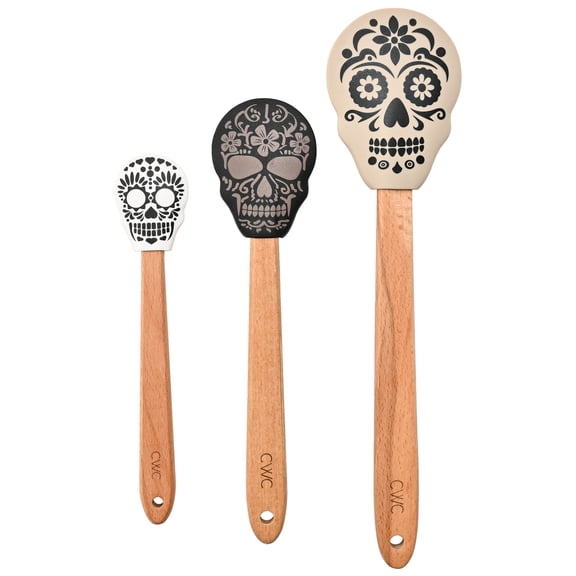 Cook with Color 3-Piece Halloween Silicone Spatula Baking Set, Sugar Skull