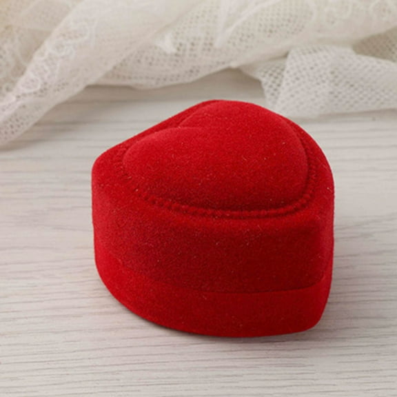 SPRING PARK Exquisite Flocking Heart Shape Ring Box for Gift Ceremony Wedding Jewelry Box