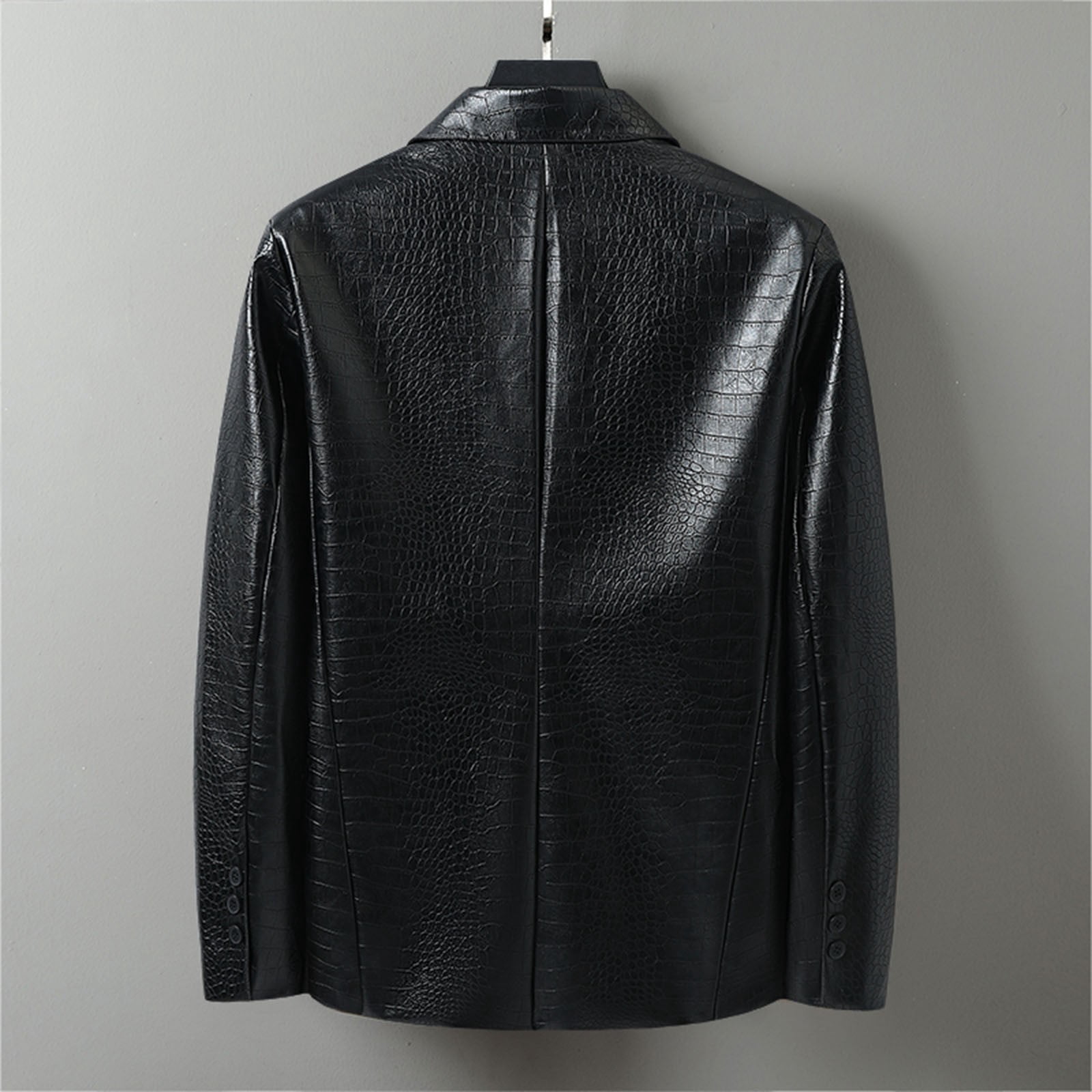 BVnarty Men's Crocodile Pattern Blazer Business Suit Jacket Slim Fit Faux Leather Long Sleeve Button Up Coat (Black,M)