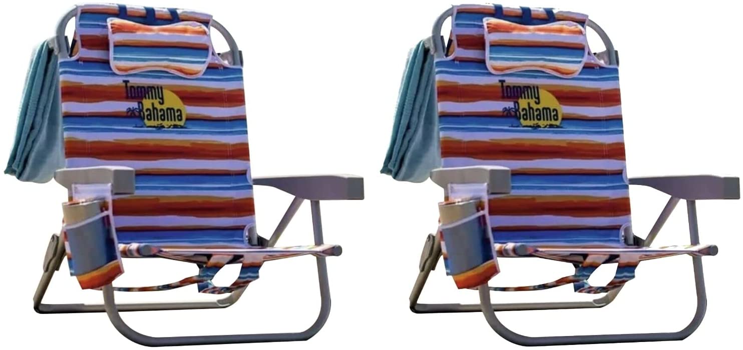 2 Pack Tommy Bahama Backpack Beach Chair with Cooler Storage Pouch and