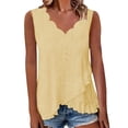 thumbnail image 2 of Endives Women's Tanks Camisole Top Summer Casual Hollow Out Solid Color Scallop Edge V Neck Tank Top Yellow, 2 of 5