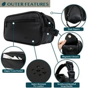 PAVILIA Toiletry Bag for Men, Travel Essentials Shaving Dopp Kit, Mens Travel Bag Toiletries Organizer Case for Grooming, PU Leather Water Resistant Cosmetic Bag Pouch (Black)