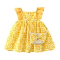 thumbnail image 1 of Robes Décontractées pour Bébés Filles Été Floral Col Rond Volants Sans Manches Maille Tutu Princesse Plage Vacances Robe de Plage, Jaune, 3-6 Mois, 1 of 2